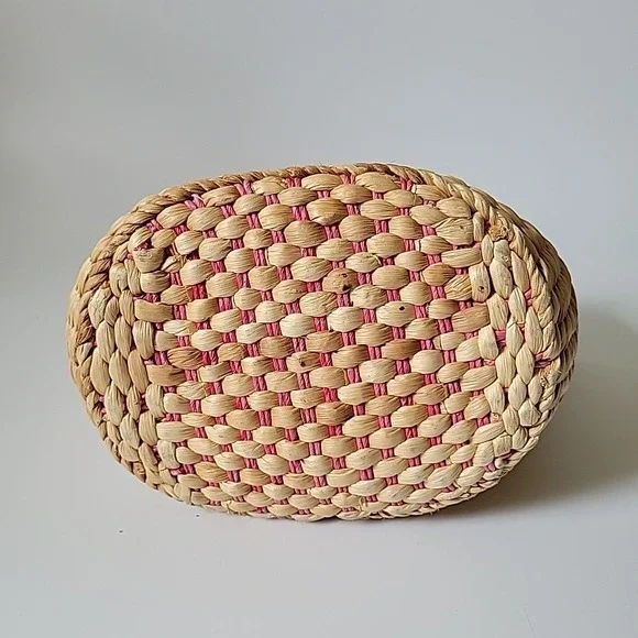 Vintage Handmade Floral Embroidered Straw Tote Bag Beach Mod Resort Retro - Picture 6 of 16